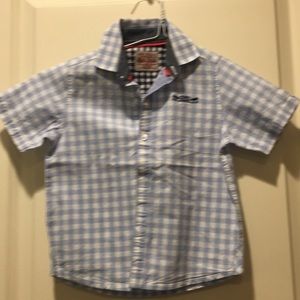 Next boys checkered gingham Button Down Short sleeves shirt size 3yrs blue white